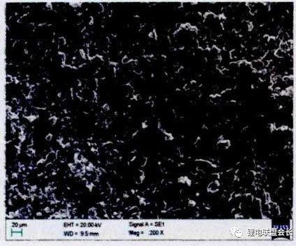 Scanning electron micrograph of negative electrode surface after long-term cycling. Lithium Ion Phosphate Battery Scanning electron micrograph of negative electrode surface after long-term cycling. Lithium Ion Phosphate Battery